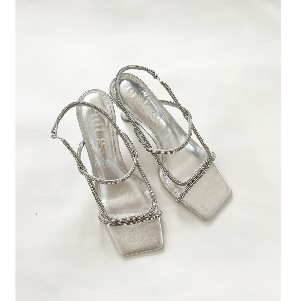 NWT Cult Gaia Reina Silver Strappy Slingback Heeled Sandals 37.5